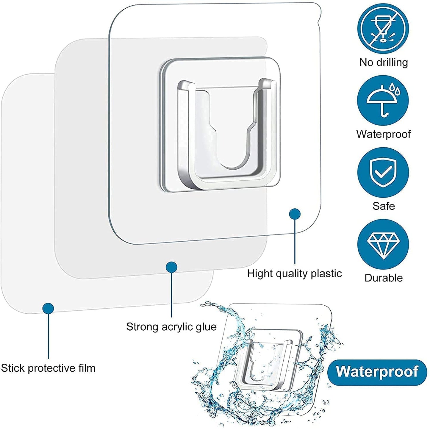 Heavy-Duty Transparent Wall Hooks – No Drill, No Mess!