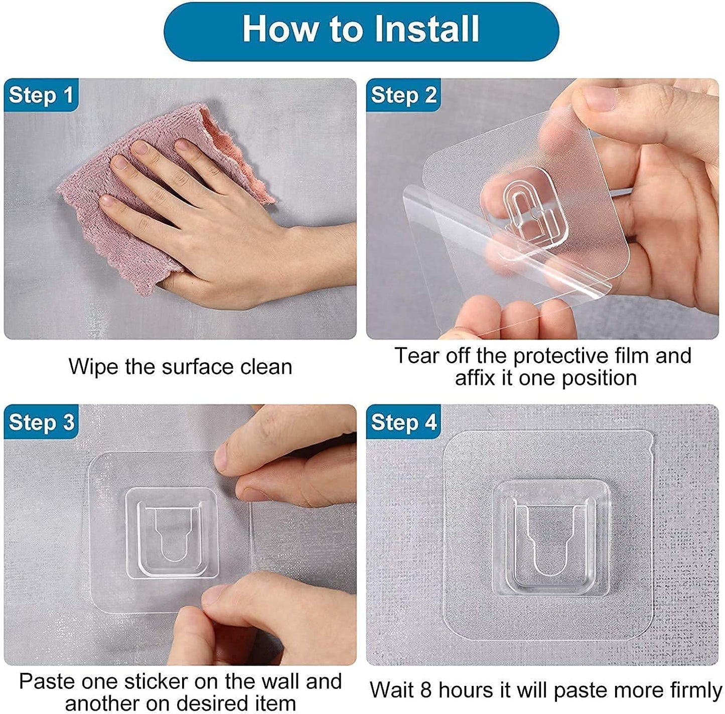 Heavy-Duty Transparent Wall Hooks – No Drill, No Mess!