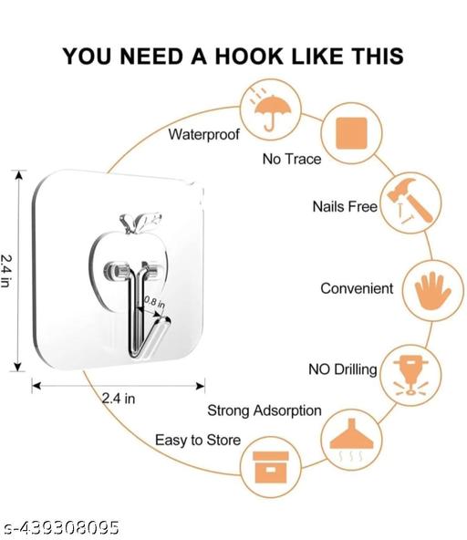 Heavy-Duty Transparent Wall Hooks – No Drill, No Mess!