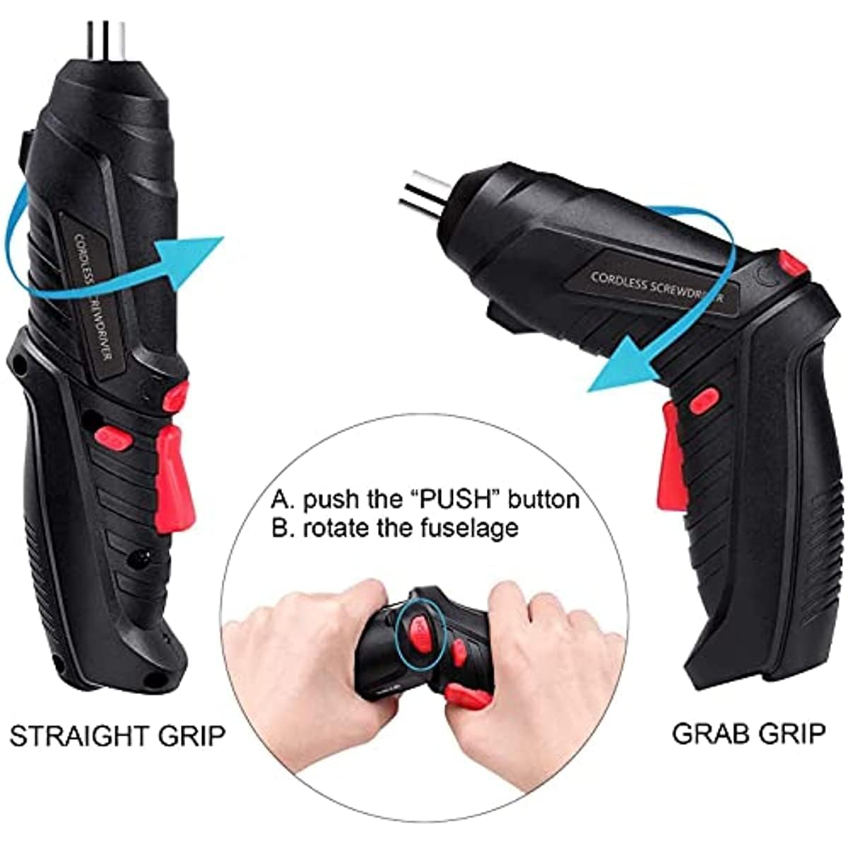 47-in-1 Cordless Electric Screwdriver Kit – USB Rechargeable, Right Angle Adapter, LED Light