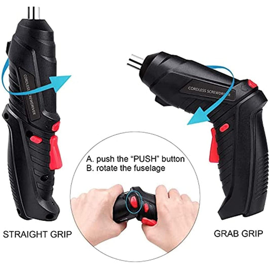 47-in-1 Cordless Electric Screwdriver Kit – USB Rechargeable, Right Angle Adapter, LED Light