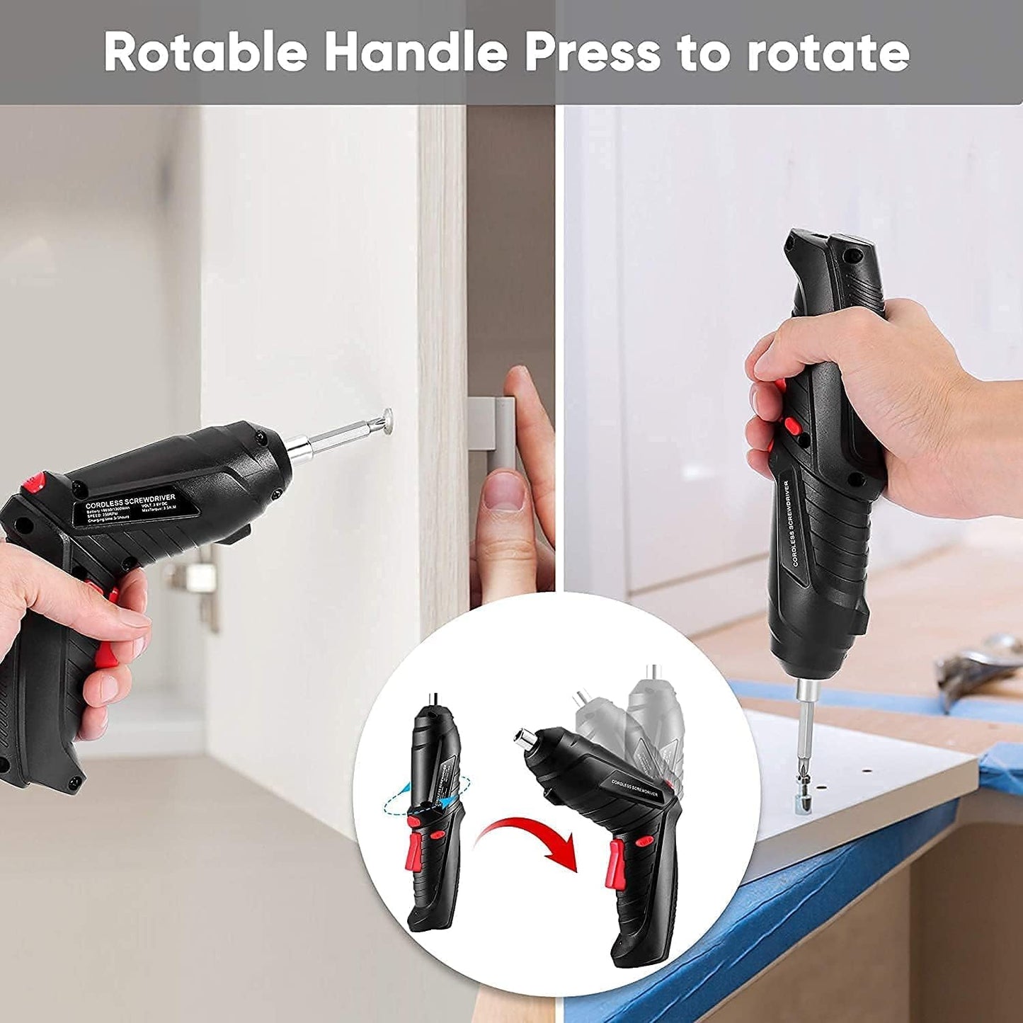 47-in-1 Cordless Electric Screwdriver Kit – USB Rechargeable, Right Angle Adapter, LED Light