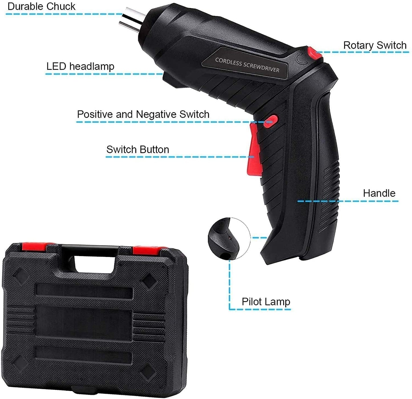 47-in-1 Cordless Electric Screwdriver Kit – USB Rechargeable, Right Angle Adapter, LED Light