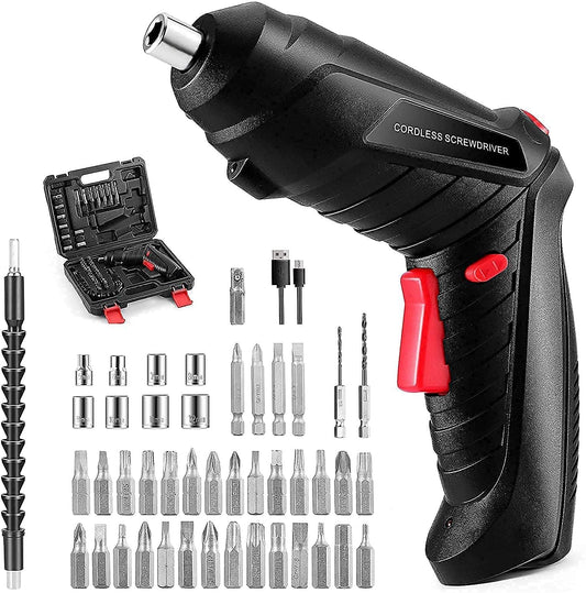 47-in-1 Cordless Electric Screwdriver Kit – USB Rechargeable, Right Angle Adapter, LED Light