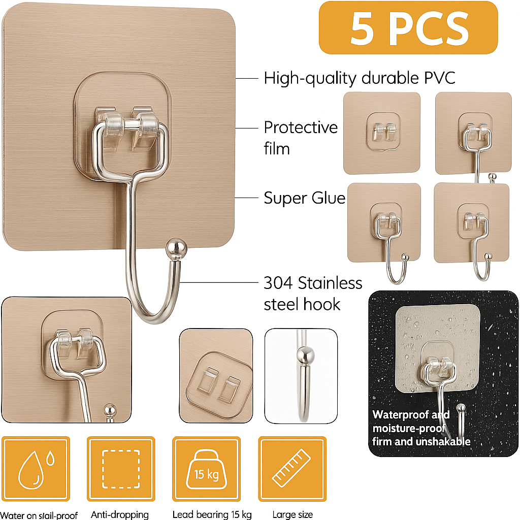 Heavy-Duty Transparent Wall Hooks – No Drill, No Mess!