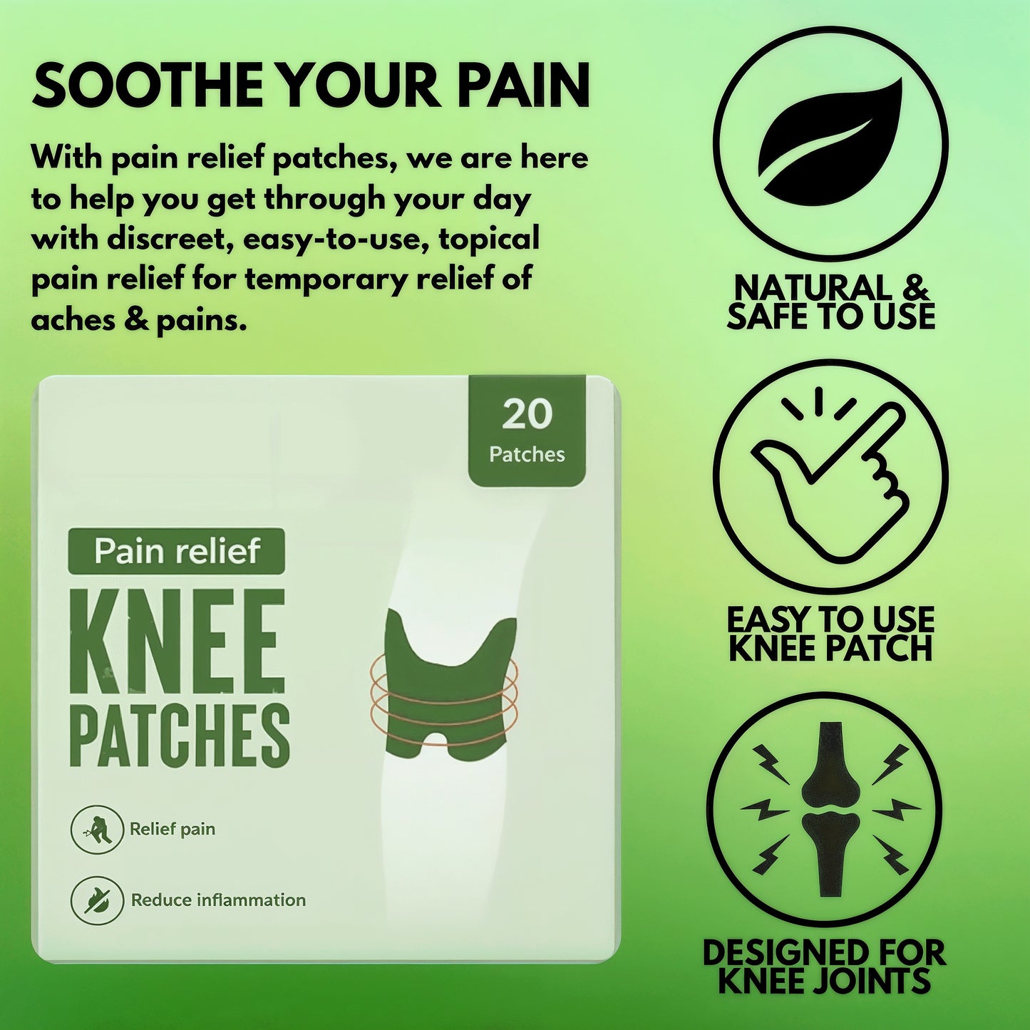 Painshield™Herbal Self-Heating Knee Patches – Natural Arthritis & Joint Pain Relief, Improves Mobility & Reduces Stiffness (10 Patches)