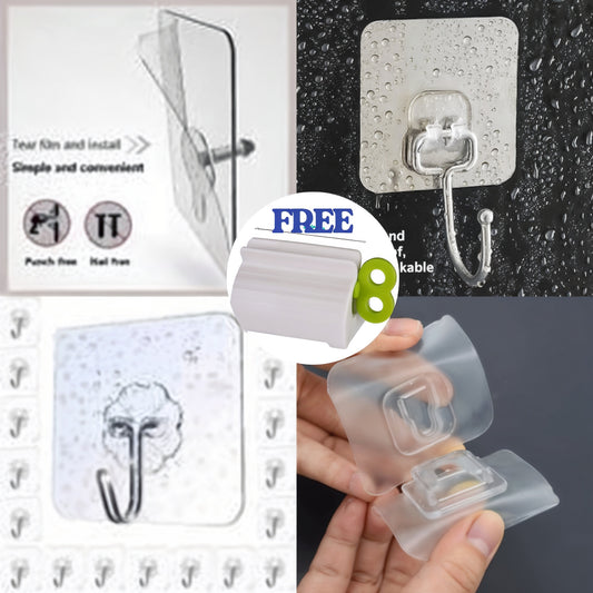 Heavy-Duty Transparent Wall Hooks – No Drill, No Mess!